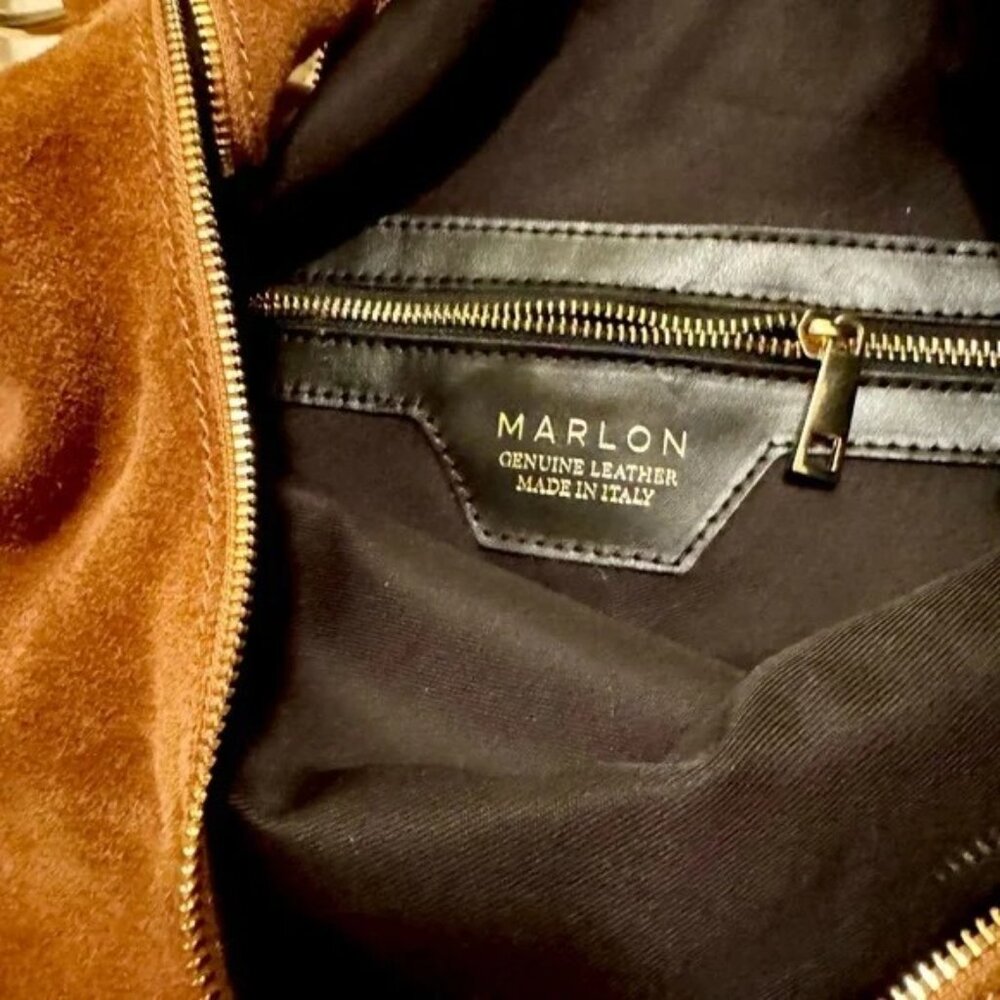 NWT Marlon Rosita Hobo Bag Gold Rings Suede Leather Made in Italy Golden Brown - Picture 7 of 10